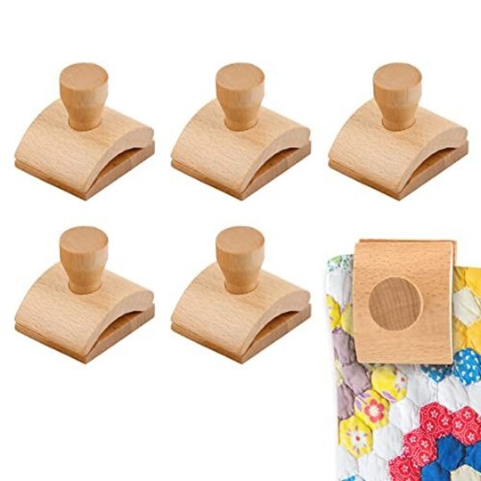 Impresa; Impresa Quilt Hanger Clips - Extra-Wide Grip Quilt Hanging Hardware - Quick Install Tapestry Hangers for Walls - Versatile Rug Clips - 6-Pack, Light Brown, Wood; Category:Upholstery & Drapery Supplies; Image:1